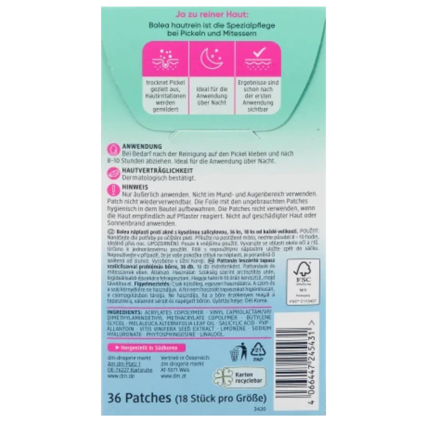 Balea Patchs Anti-Boutons Skin Clean – 36 Pièces